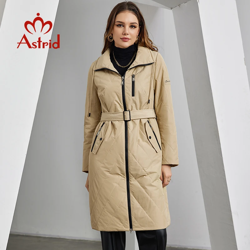 Astrid Autumn Winter Women\'s Parka Coats Stand Collar Belt Long Quilted Jacket Windproof Outerwear Female Padded Cotton Overcoat