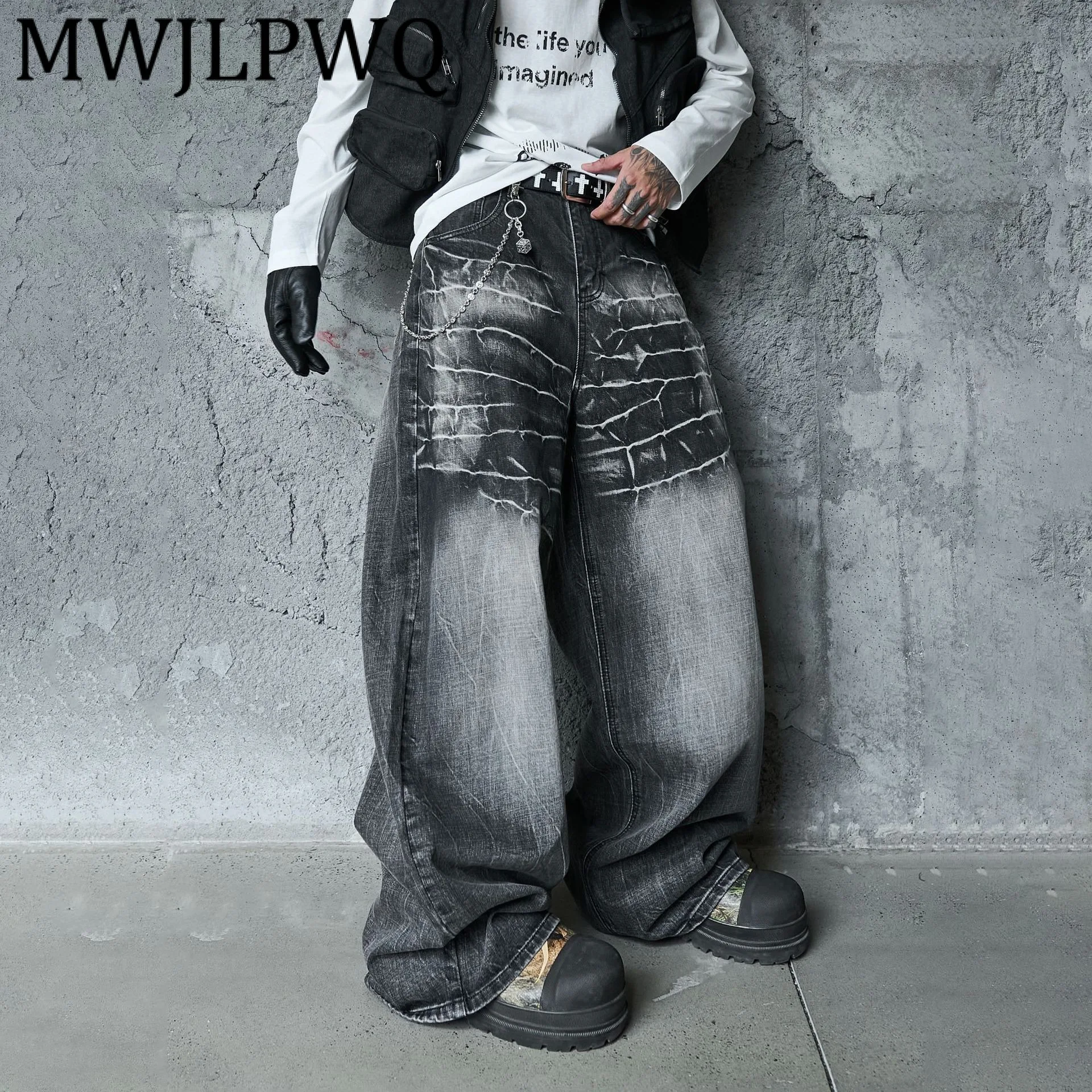 

MWJLPWQ Men's American RO Style Tie-Dye Jeans High Street Washed Niched Trendy Casual Loose Wide-Leg Pants 2025 Autumn 21206