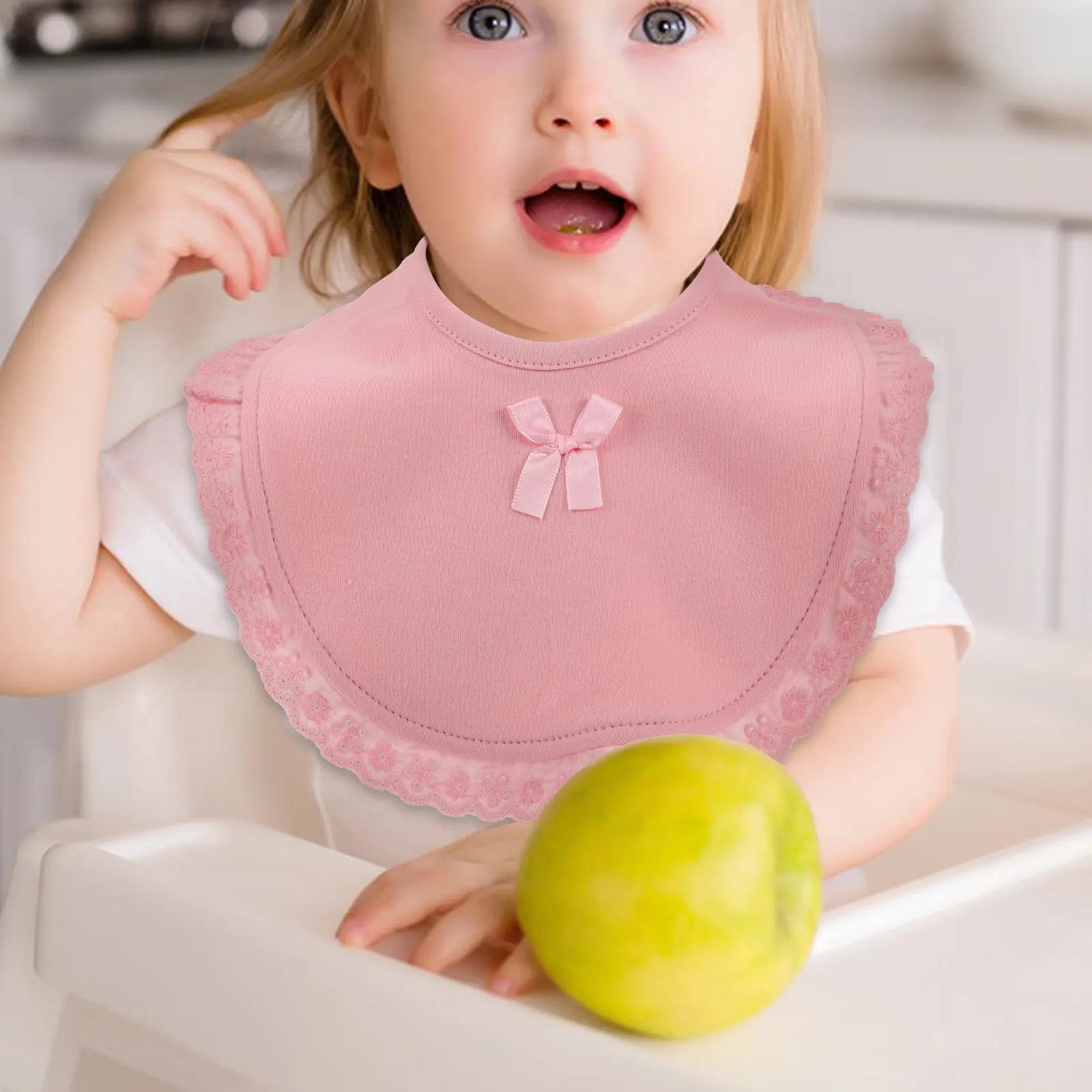 

3Pcs Baby Girl Lace Trim Bibs Quick Dry Waterproof Oil Proof Muslin Drool Bibs for Teething Infants Toddler Feeding Essentials