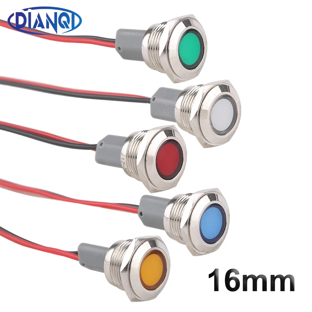 

1PC 16mm LED Metal Indicator Light 3-6V 12-24V 110-220V Waterproof Signal Lamp Instruction Dot Light Red Yellow Blue Green White