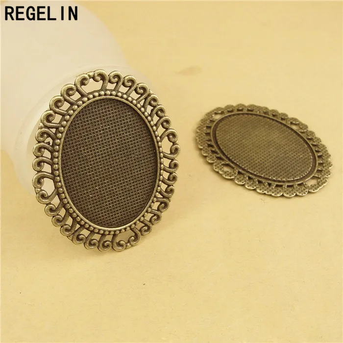 REGELIN Antique Silver Plated Alloy Cameo 30*40mm Oval Cabochon Settings 5pcs/lot Jewelry Findings & Components Accessories