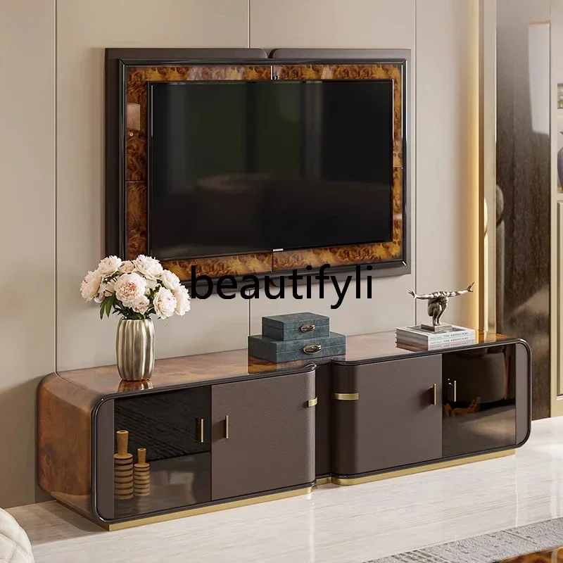 

Light luxury TV cabinet Large apartment Modern Italian high-end leather floor cabinet Coffee table combination cabine