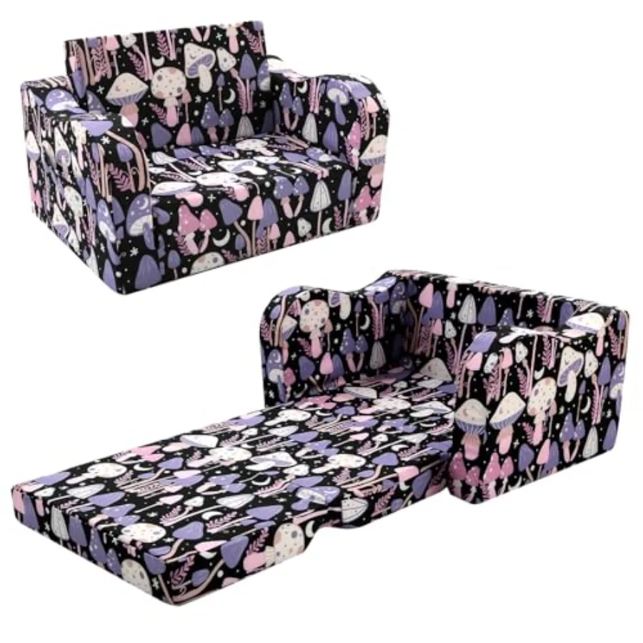 

Toddler Couch Chair Foldable Sofa for Ages 1 3, Fold-Out Bed with Side Pocket, Comfy and Washable Detachable Cover Cute Pattern