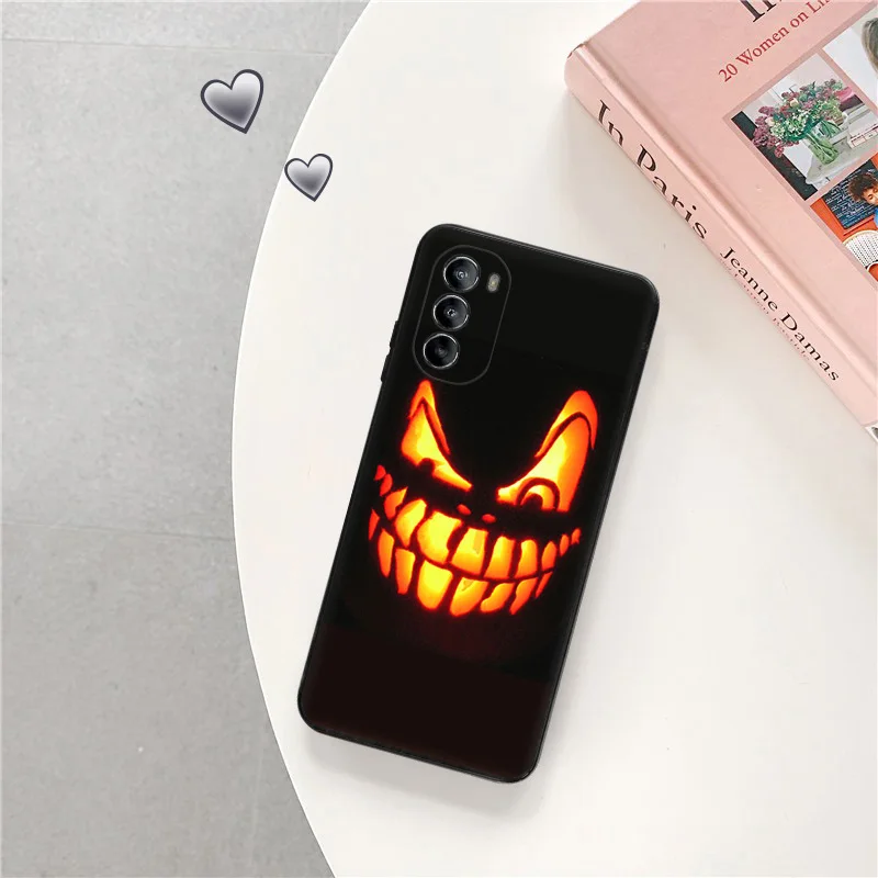 Black Soft Phone Case for Motorola G32 G50 G51 5G G60 G71 G22 G52 G72 G53 G73 G60S Moto G9 Power Color Pumpkin Halloween Cover