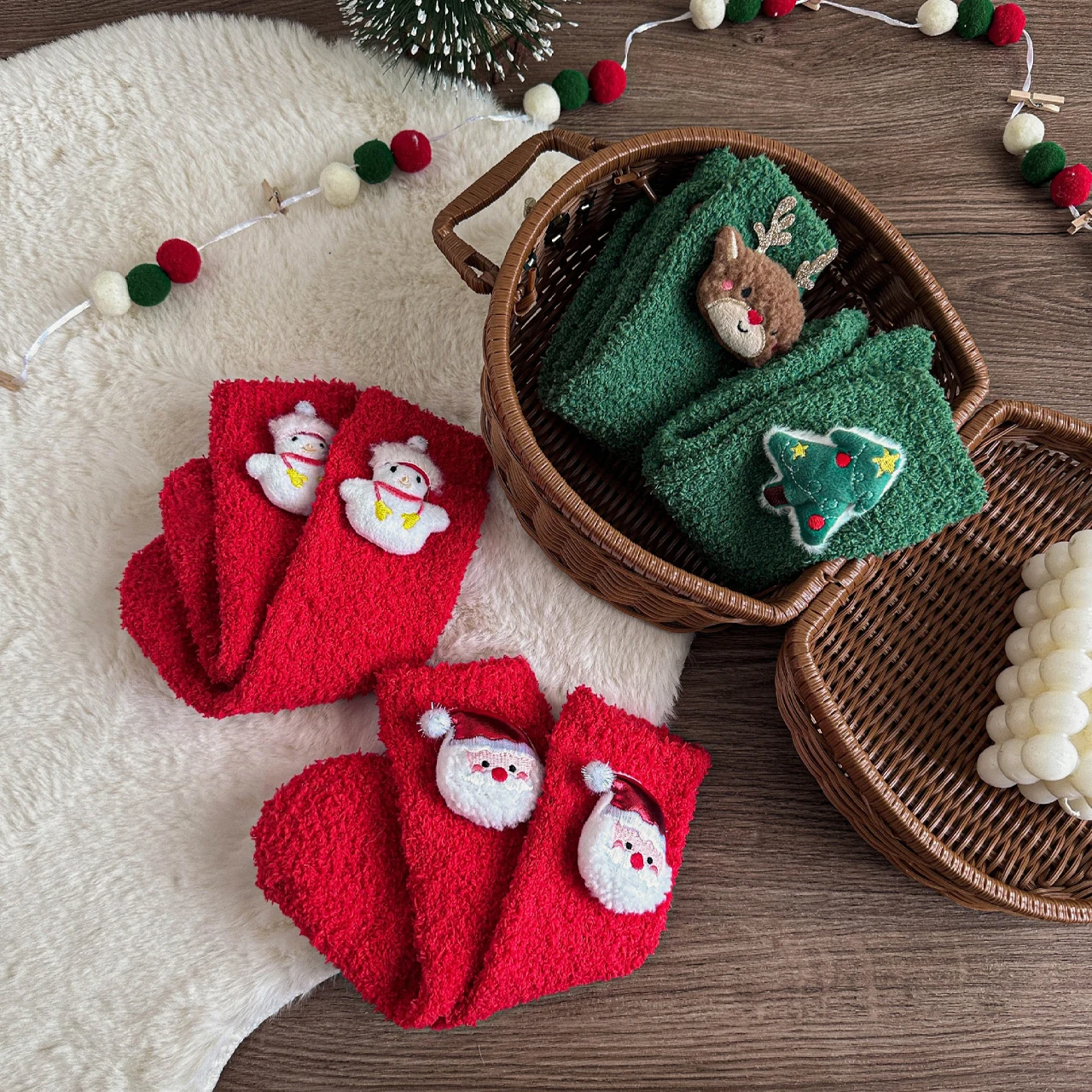Baby Red Christmas Socks Winter Warm Plush Socks 0-10Year Kids Thermal Footwear Boys Girls Thicken Velvet Floor Sock Cartoon Sox