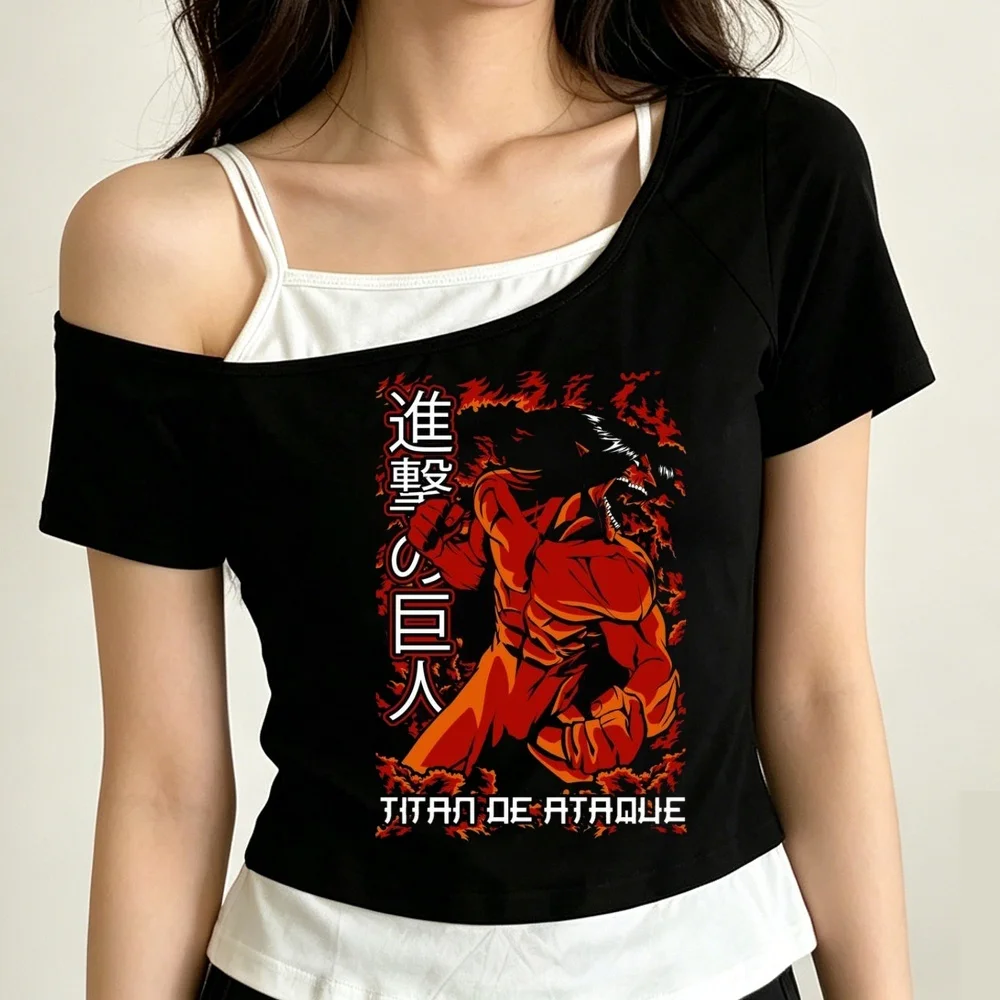 Attack on Titan cropped top women jojifuku japanese emo cute korean fashion top tees gyaru jojifuku y2k party cheap