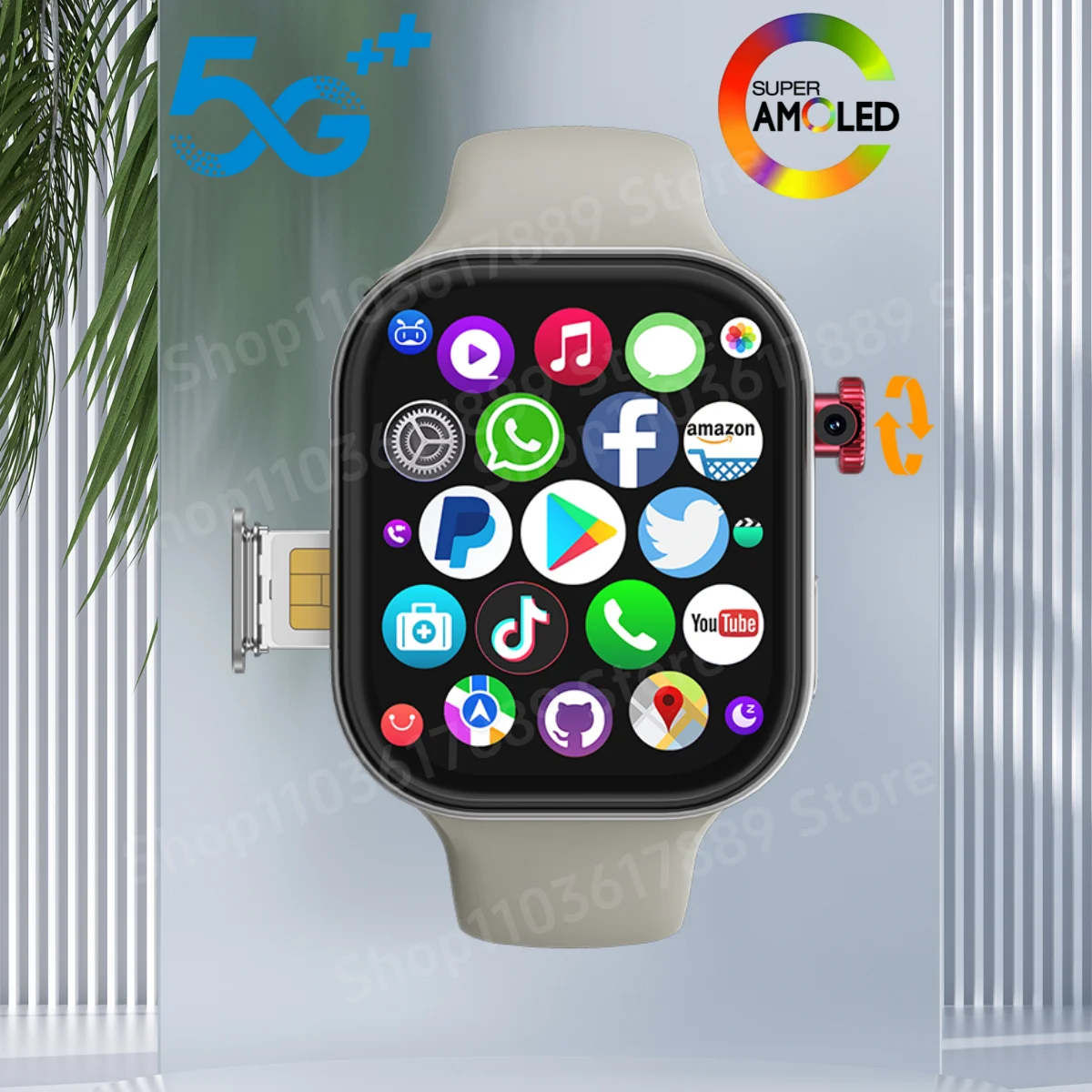 

4G 5G LTE Смарт-часы Мужчины Смарт-часы Женщины с 2,29-дюймовым Amoled-экраном Поворотная камера GPS Положение WIFI 256 ГБ Накопитель NFC Компас