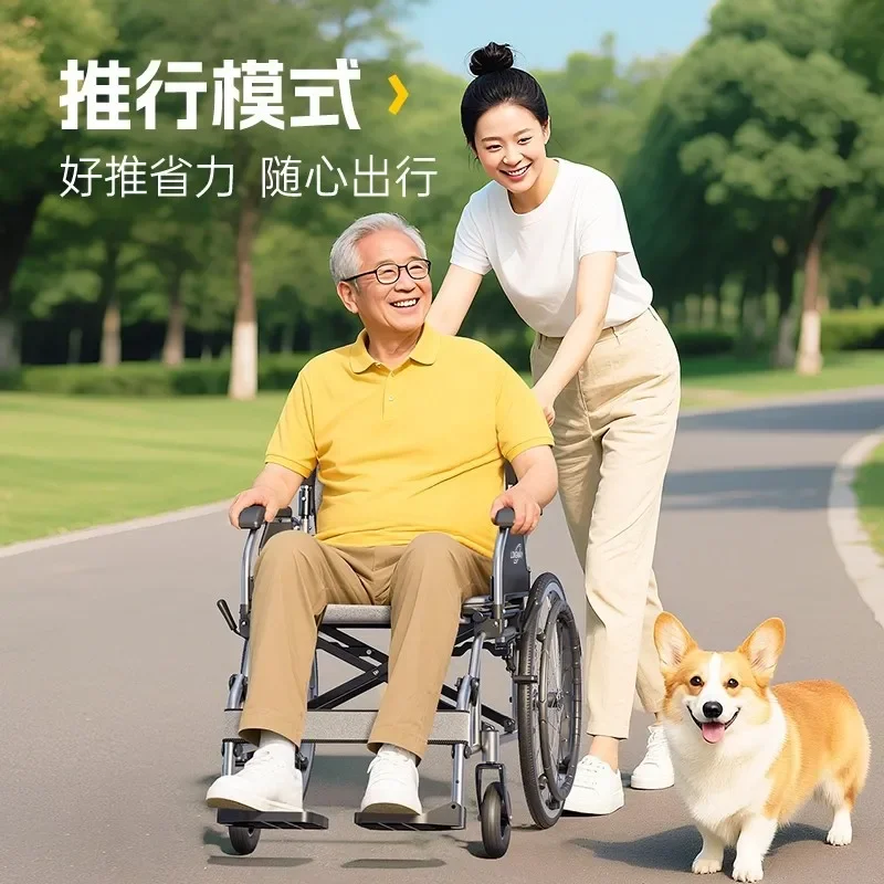 Lightweight Folding Manual Wheelchair for Elderly and Disabled Big Wheels Mobility Aid Trolley for Paralyzed Patients