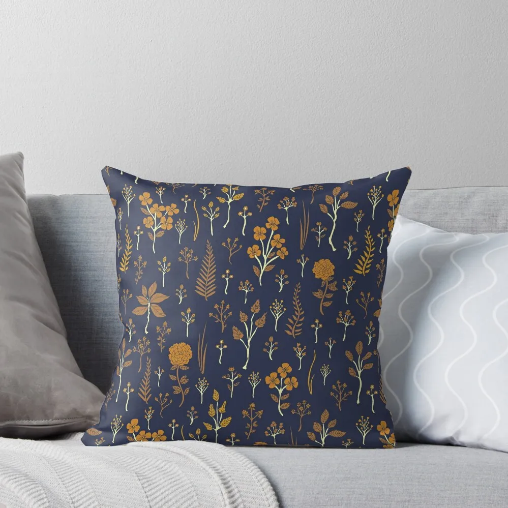 

Navy Blue & Mustard Yellow Floral Pattern Throw Pillow luxury covers Christmas Cushion For Home pillow