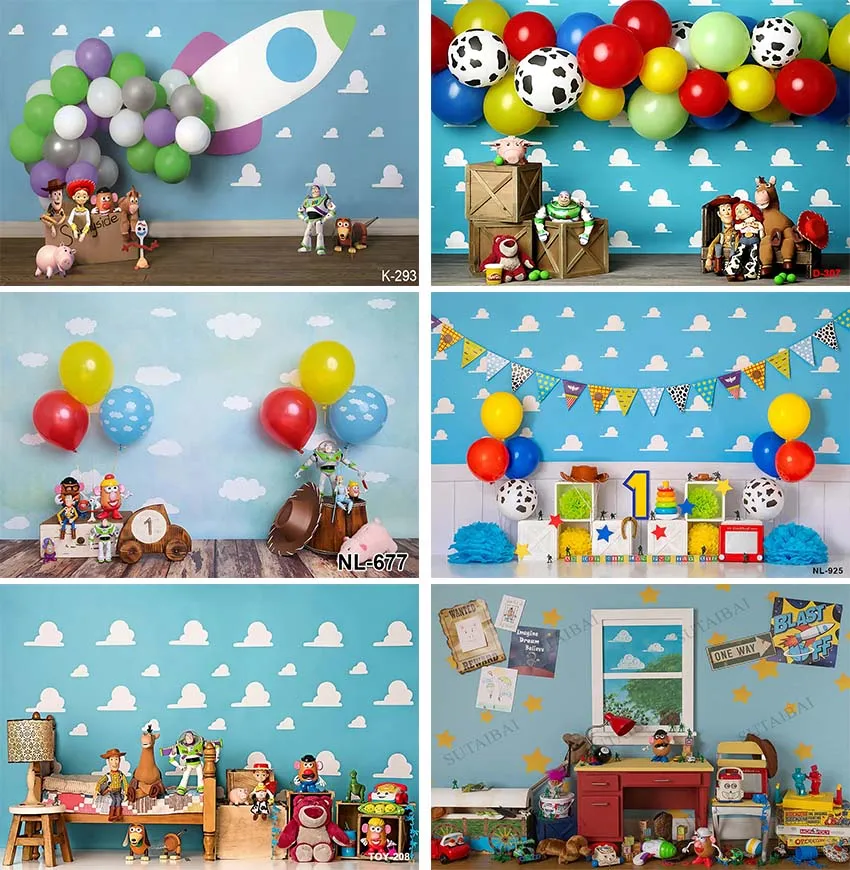 Toy Story Photography Backdrops Custom Cartoon Birthday Photocall Photo Backdrop for Photo Studio Cilindros Para Fiesta