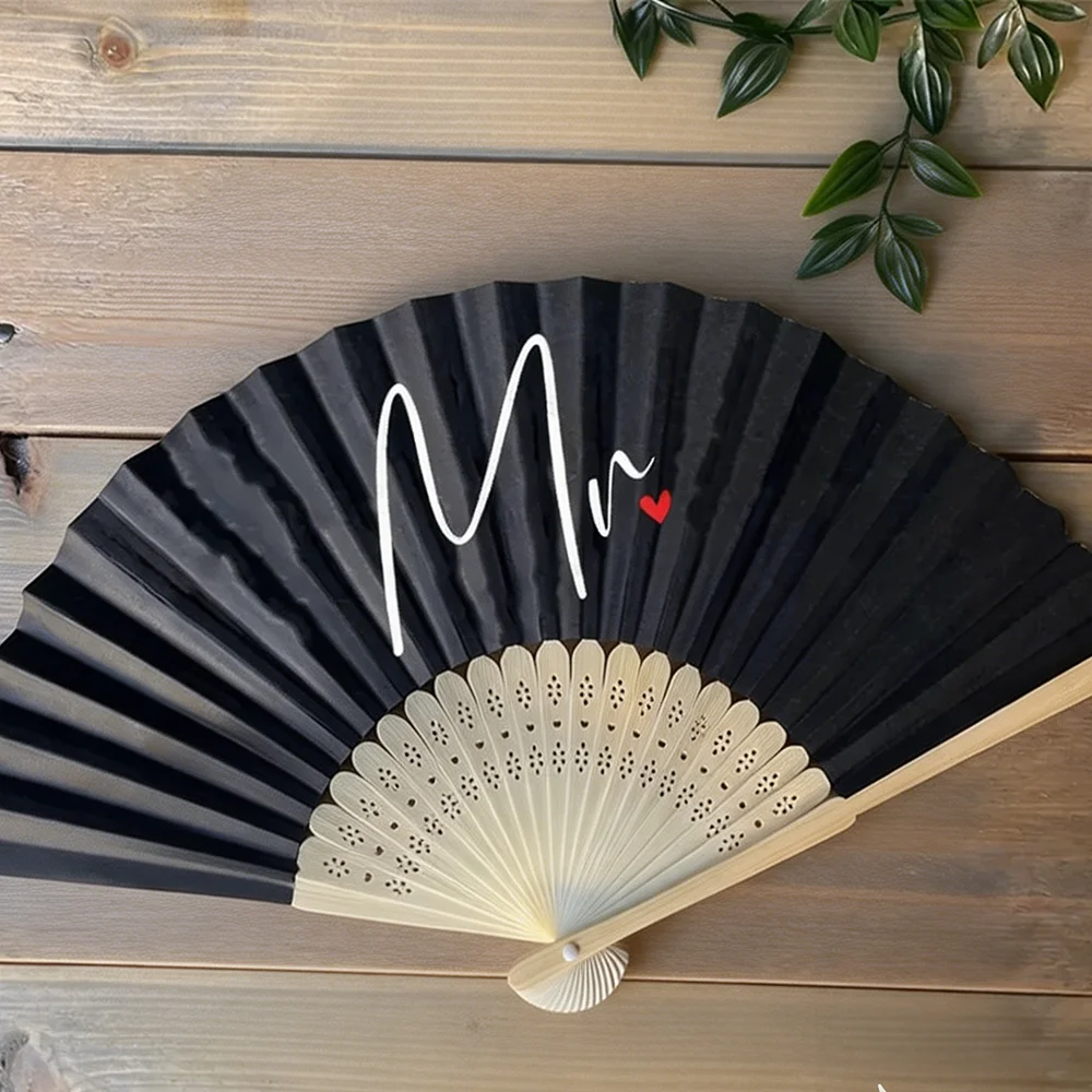 Mr Mrs Husband Wife Couple Hand Fan Bride Groom Wedding Just Married Honeymoon Trip Bridal Shower Anniversary Engagement Gift view 5