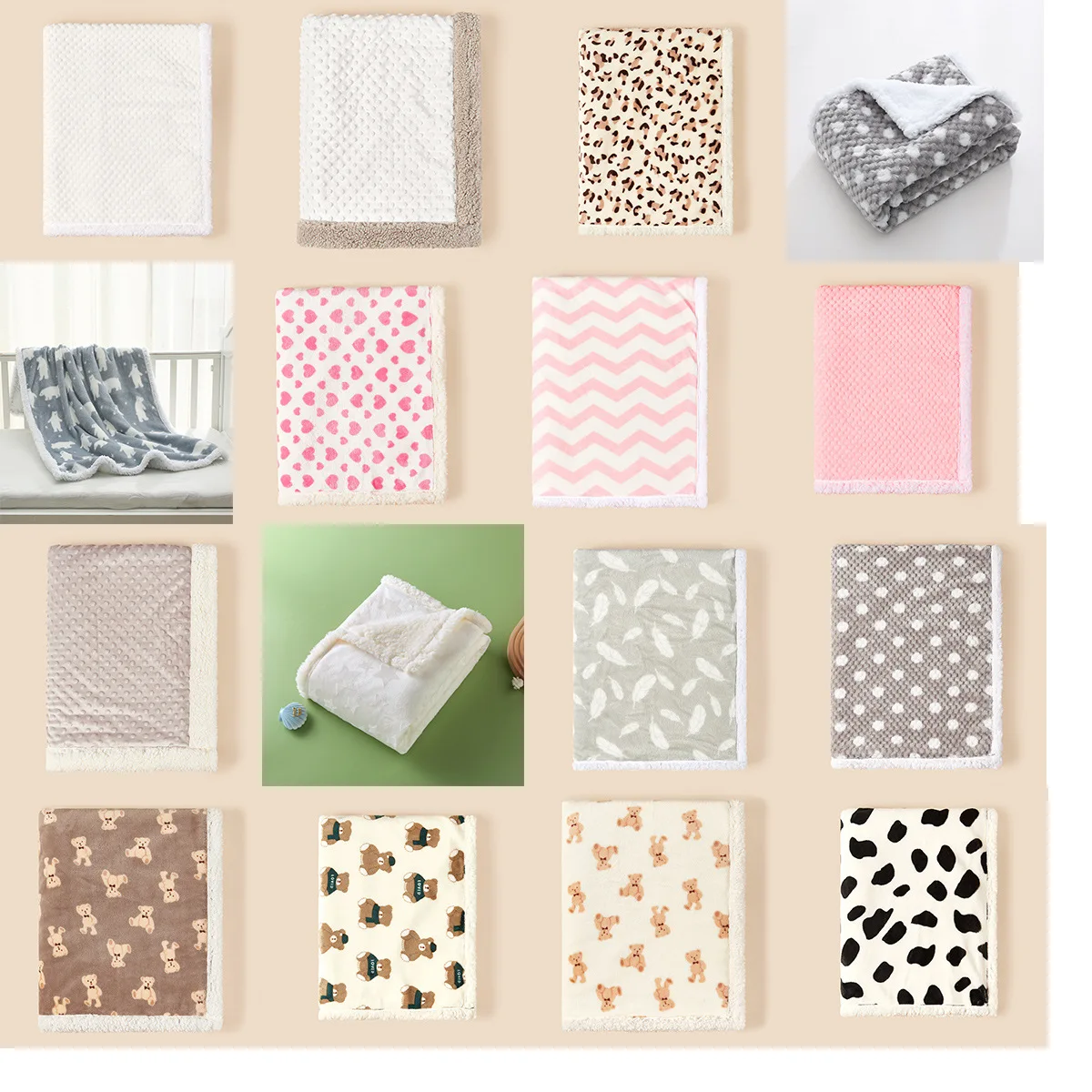 

Осеннее и зимнее одеяло со сложенными краями для новорожденных, детское двухслойное утолщенное фланелевое одеяло для ферментации ягненка