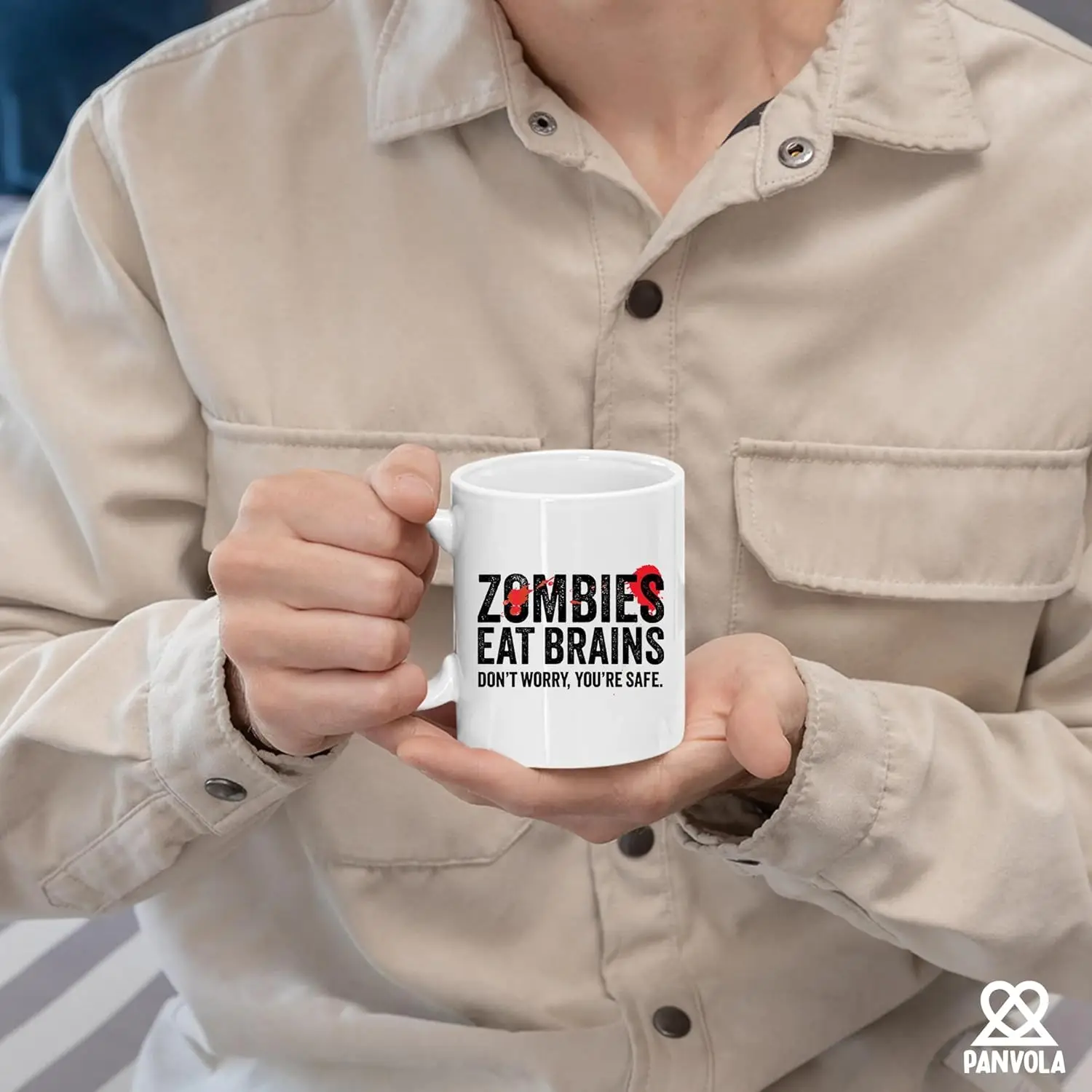 Panvola Zombies Eat Brains Don’t Worry You’re Safe Sarcastic Gifts for Friends Classmates Coworkers Sarcasm Ceramic Mug 11 oz Wh