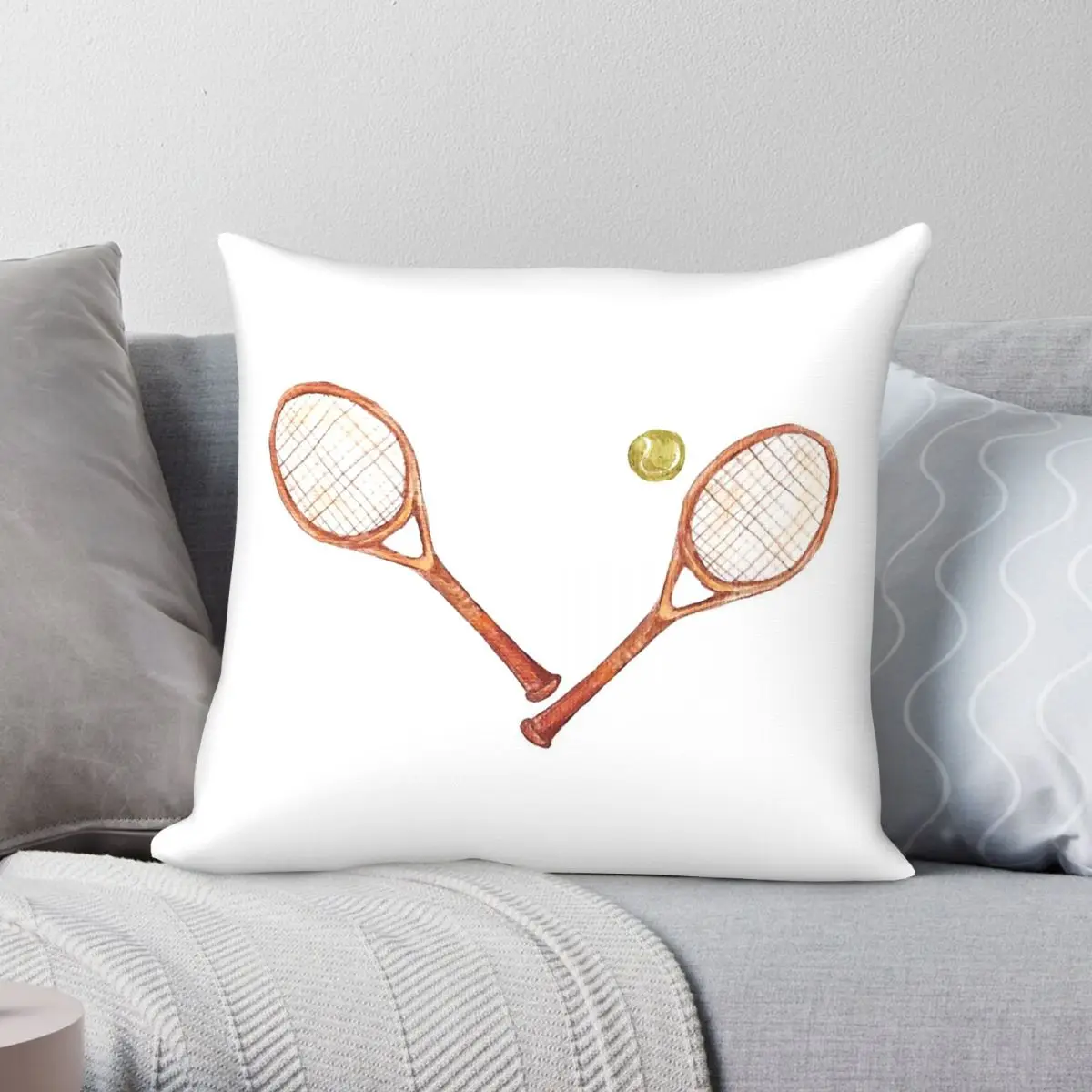 Tennis Racket With Ball Square Pillowcase Polyester Linen Velvet Pattern Zip Decor Home Cushion Cover