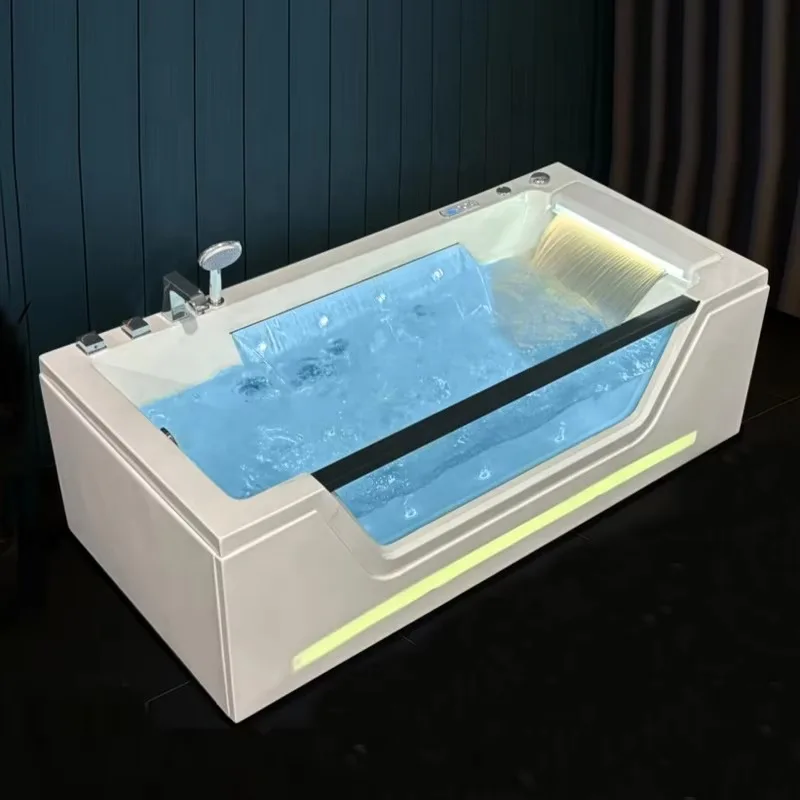 Factory Direct CE Acrylic 3 Side Skirt Massage Bathtub With 14 Jets Waterfall Air Bubble Color Light Wall Mounted For Hotel Home