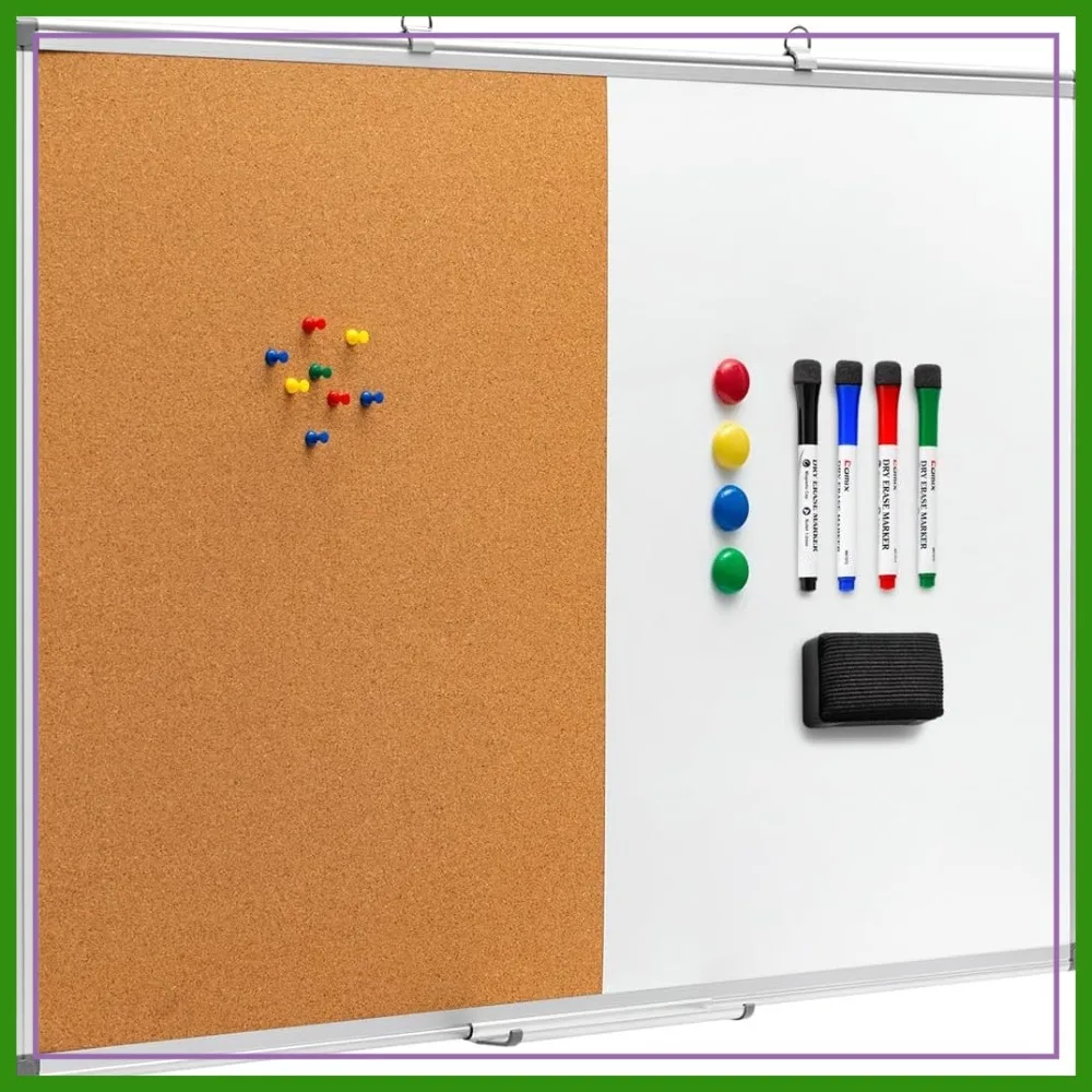 

36x24 Inch Combo Whiteboard & Cork Board, Magnetic Dry Erase Board with Accessories, Aluminum Frame