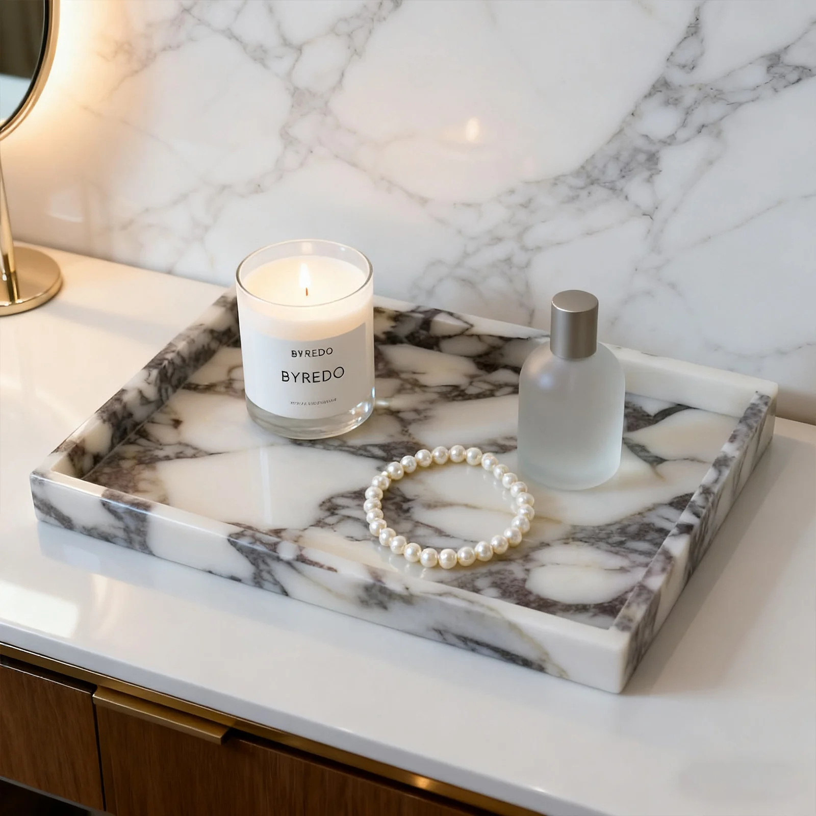 Calacatta Viola Marble VanityTray, Rectangular Natural Stone Decorative Tray for Bathroom Counter, Jewelry Organizer, Home Decor