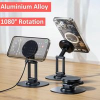 15W Magnetic Wireless Charger Holder Foldable Metal Desk Phone Holder Accessories 360 Rotation for iPhone/Samsung/Xiaomi/Huawei