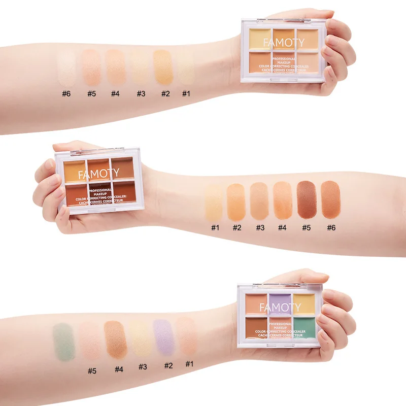 6สีคอนซีลเลอร์ Palette ที่ถูกต้องผิวครีมปก Dark Circle Corrector Matte สดใส Contouring แต่งหน้าบนใบหน้า