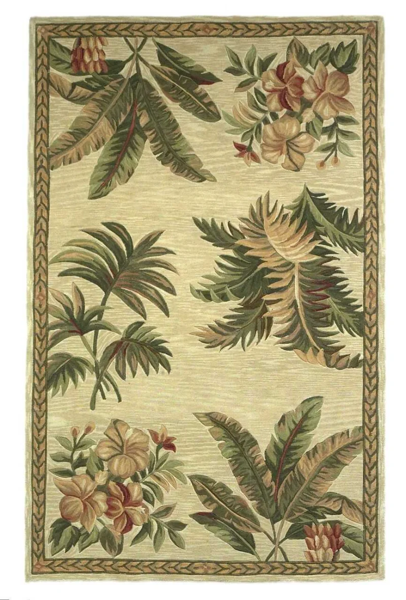 Area Rug Durable 4'x6' Carpets Ivory Hand Tufted Bordered Tropical Plants Indoor Rugs for Bedroom Living Room Decoration