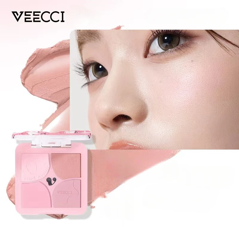 VEECCI Wang Kleur Bloemen 4 kleuren Poeder Blusher Multifunctionele Uitbreiding Samentrekking Blush Poeder langdurige Gezicht Make-Up