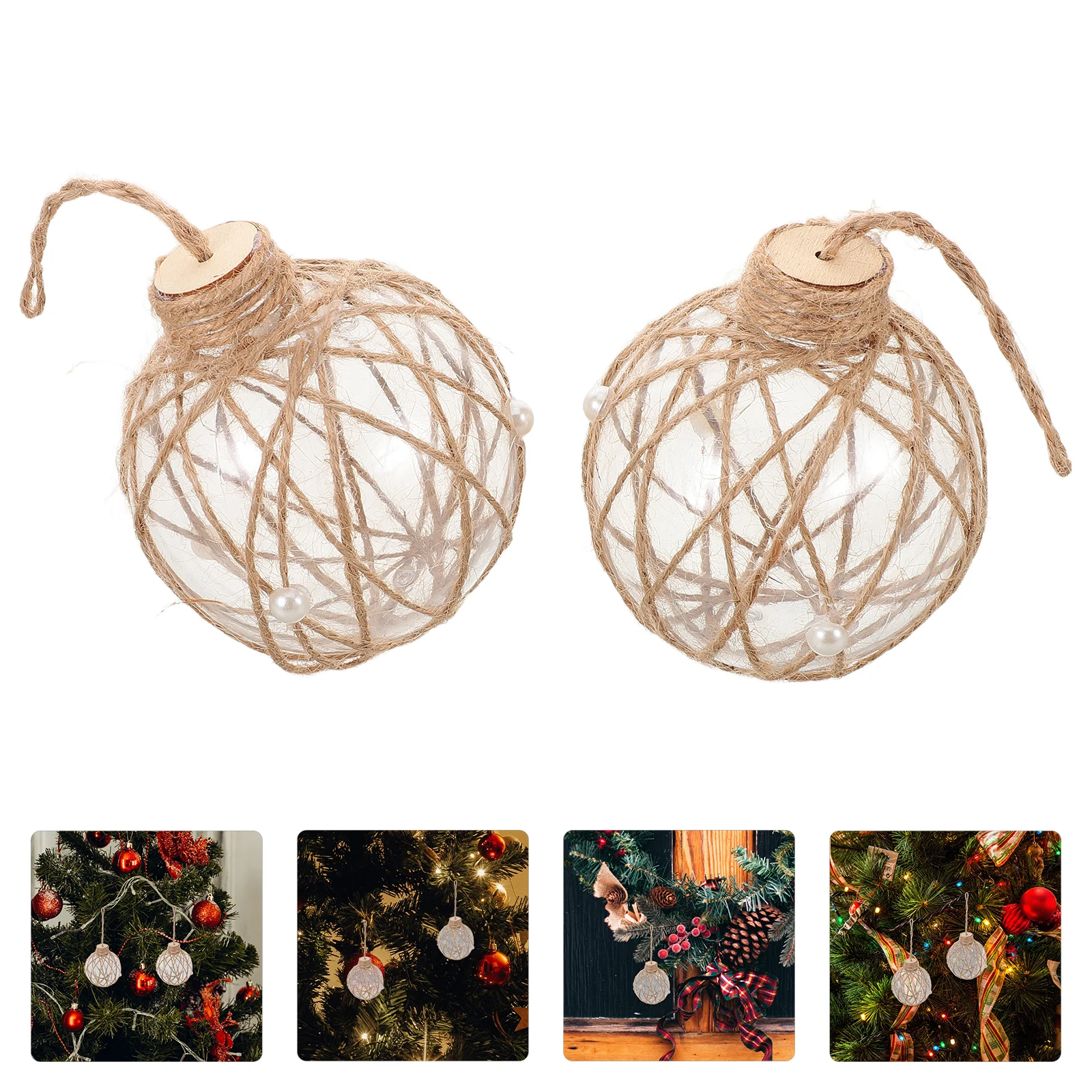 

2pcs Clear Plastic Fillable Ornament Balls Shatterproof Round Baubles With Rope Christmas Tree Pendants For Diy Wedding Party