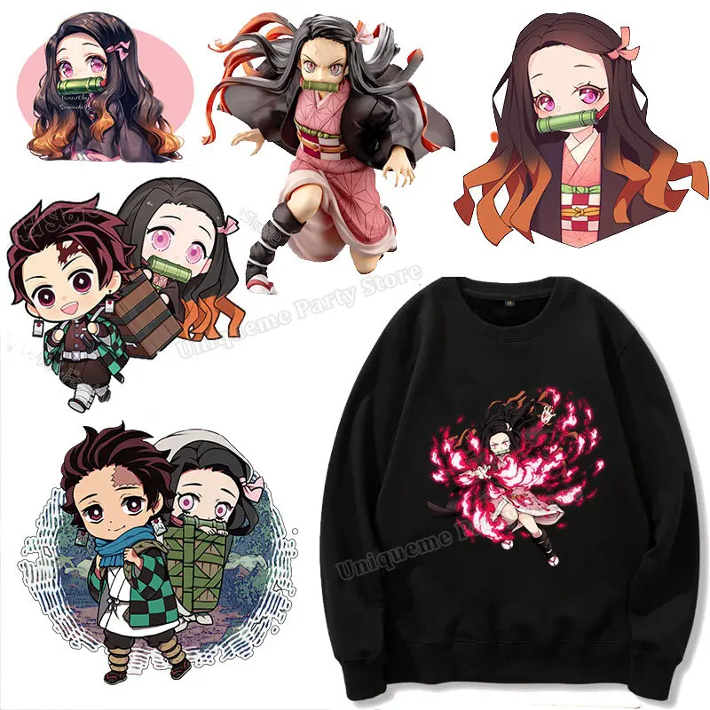 Demon Slayer Iron on Clothing Sticker Kamado Tanjirou Nezuko Clothes Patches Kawaii Hot Transfer Sticker Hoodie Printed Patch