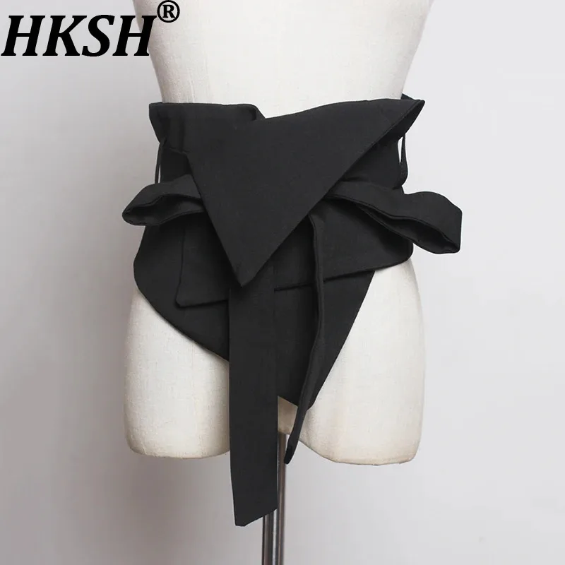 

HKSH весна осень новый женский широкий пояс черный асимметричный дизайн повязка с бантом индивидуальный High Street Tide универсальный шик HK12568