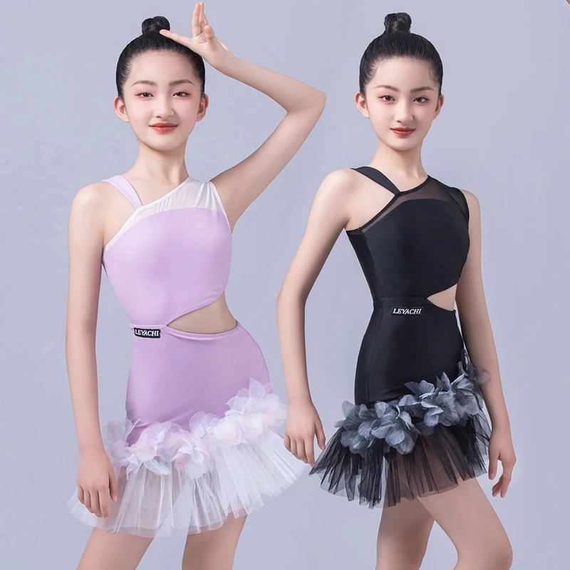 

2024 New Latin Dance Dress For Girls Sleeveless Practice Clothes Chacha Rumba Tango Kids Clothing Latin Dance Costumes DQS15596