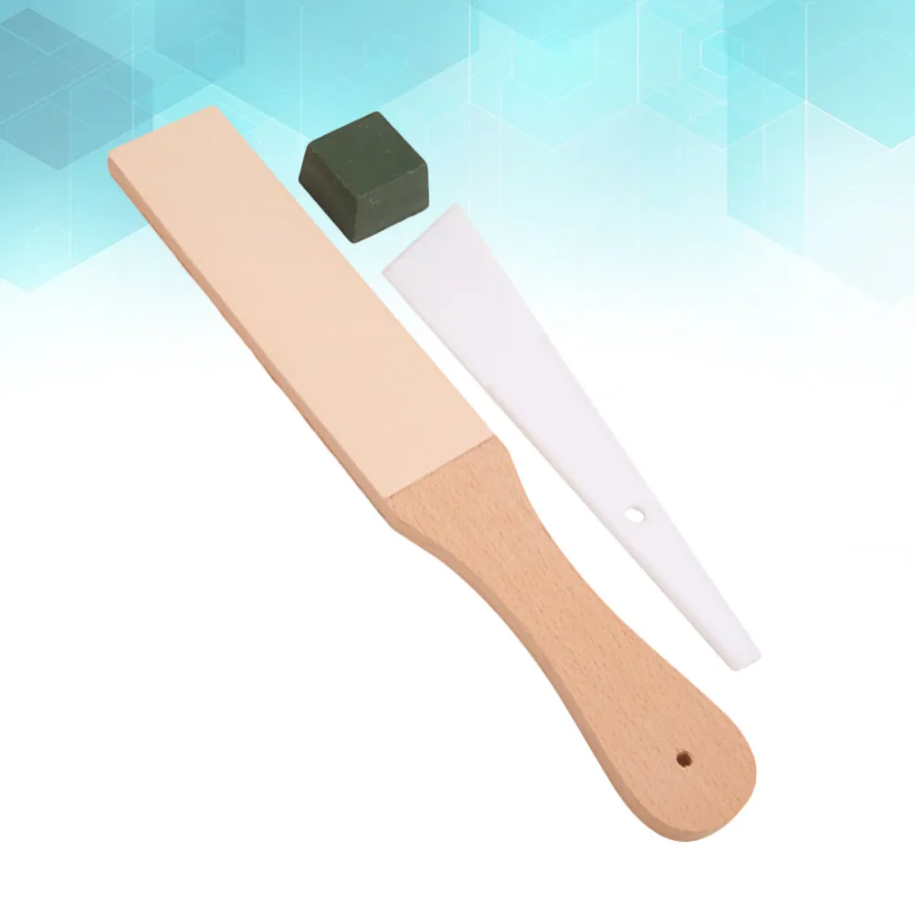 Professional Razor Sharpening Strop Board – Dual-Surface Abrasive Leather with Wooden Handle & Hanging Hole