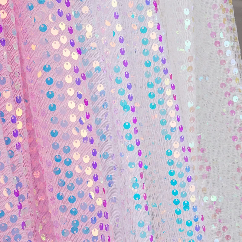 무지개 스팽글 자수 원단 6mm 글리터 그라데이션 천 무대 의상 드레스 DIY 재봉 및 장식 배경용