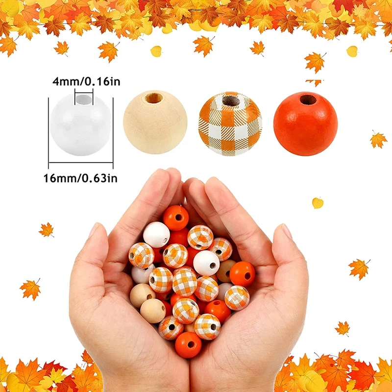 160 Pcs Craft Plaid Wood Round Beads Colorful Farmhouse Beads For Christmas Craft DIY Beads Garland