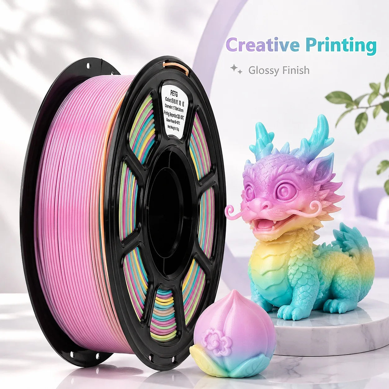 Tri Color Gradient PETG 3D Printing Consumables 1kg 1.75mm Filament Compatible Printing with ROHS FDA
