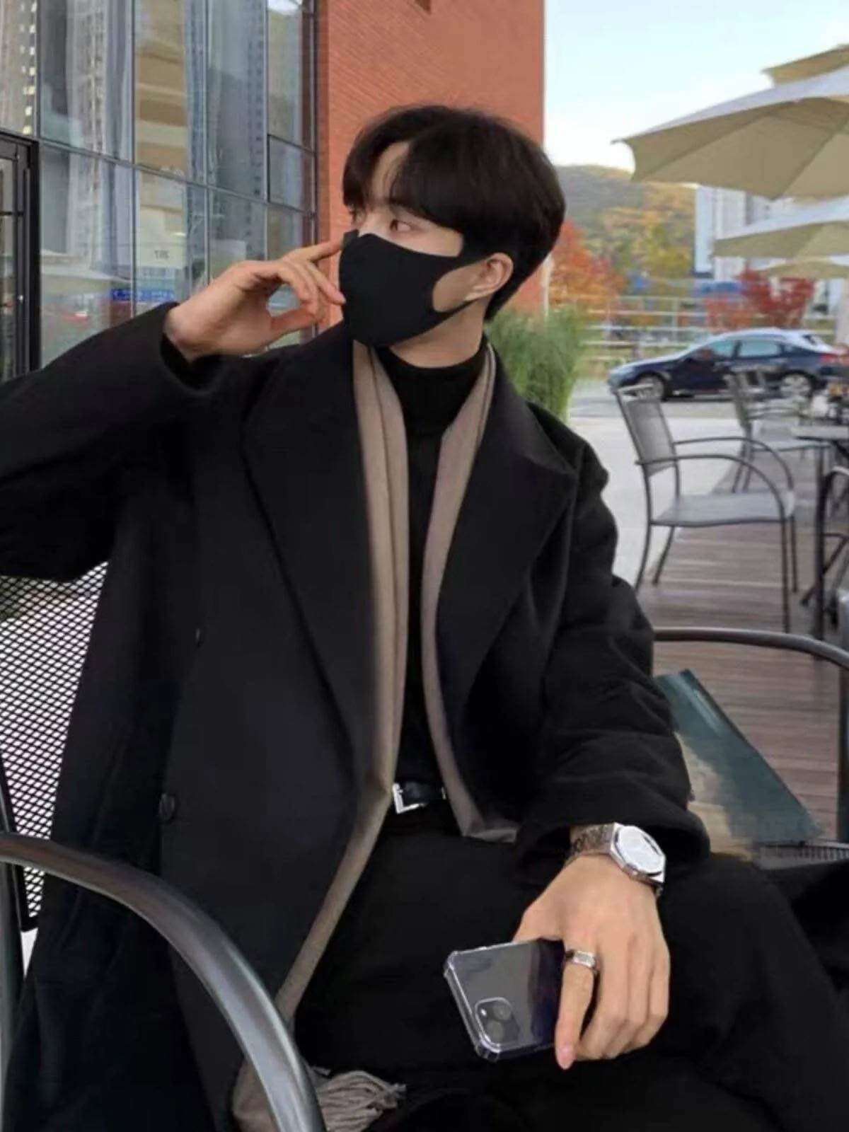 

Мужской укороченный тренч Bando Homme, однослойный, однотонный, французский стиль, с отложным воротником, серебристый, комфортный, весенний, современный, стильный