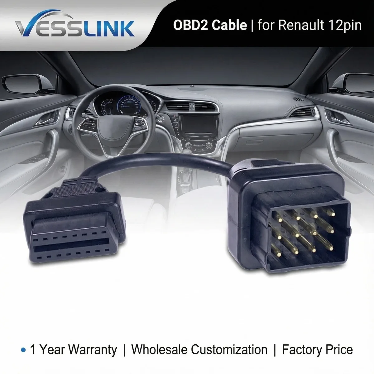 OBD2 Diagnostic Cable For Renault Vehicle OBDII Diagnostic Connector Adapter 12Pin to 16Pin OBD Adapter Cable for Truck Cable