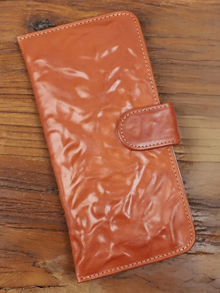 Office Lady Vintage Buckle Long Wallet Cowskin Genuine Leather Solid Color Fashion Party Elegant Women Casual Card Holder Wallet