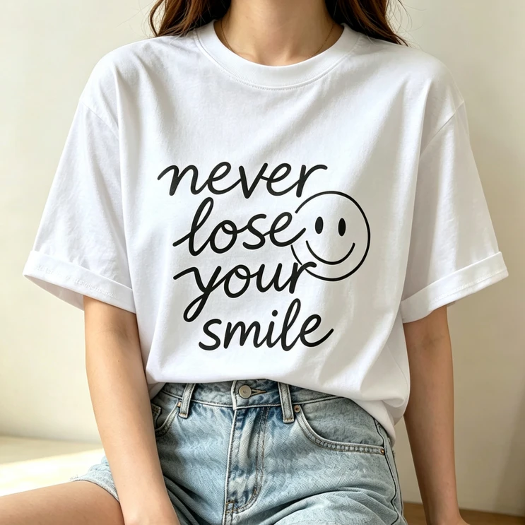 Cute Outline Smiley Graphic Tshirt Ladies Never Lose Your Smile Letter Print Comfort Lightweight Everyday Vacation Tee Y2k Top