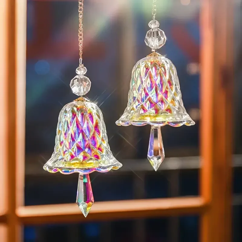 2pc unici crystal suncatcher Bell pendant, rainbow glass wind chimes sun catcher Christmas decorations