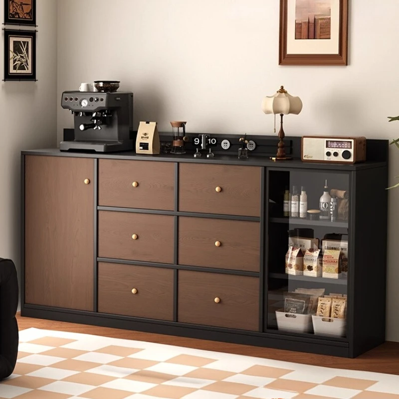 Wood Dining Side Cabinet Living Room Tea Side Cabinet Mid-century Storage Locker Display Showcase Cabinet Organizer Furniture