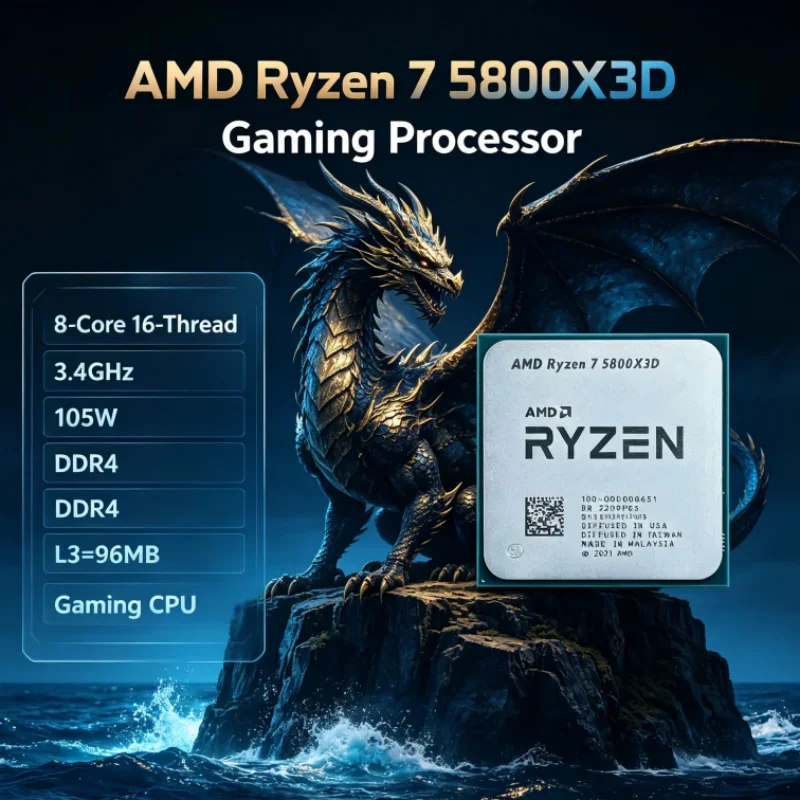 AMD R7 5800X3D 96 MB 8-Core 16-Thread DDR4 Ryzen 7 7nm CPU Processor 3.4 GHz Gaming Processor 105W