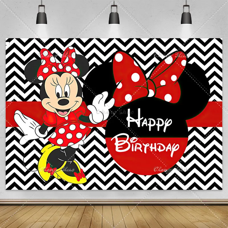 1set Disney Cartoon Mickey Minnie Mouse Theme Children Happy Birthday Background Baby Shower Gender Revealing Photography Banner