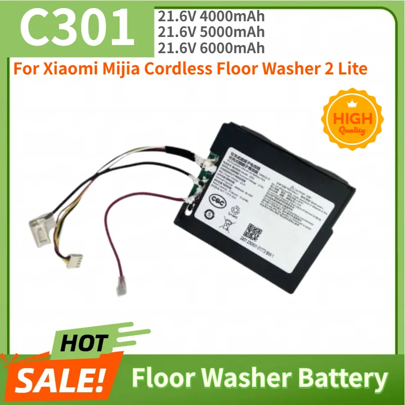 C301 Battery 21.6V 4000mAh 5000mAh 6000mAh For Xiaomi Mijia Cordless Floor Washer 2 Lite High Quality Replacement Battery