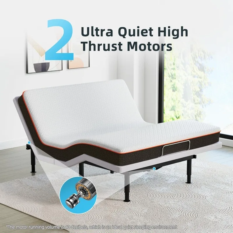 Telaio base letto regolabile Queen, massaggio e telecomando wireless, doppie porte USB, struttura letto imbottita ergonomica, motore di sollevamento, sotto essere