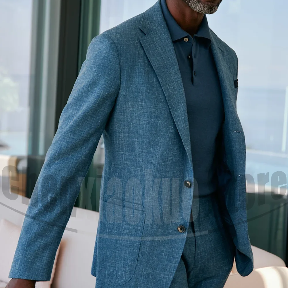 

Men's Linen Suit Fashion Single Breasted Slim Fit Blazer Sets Casual Business Wedding Party Wear Notch Lapel Male Suit 2 Piece
