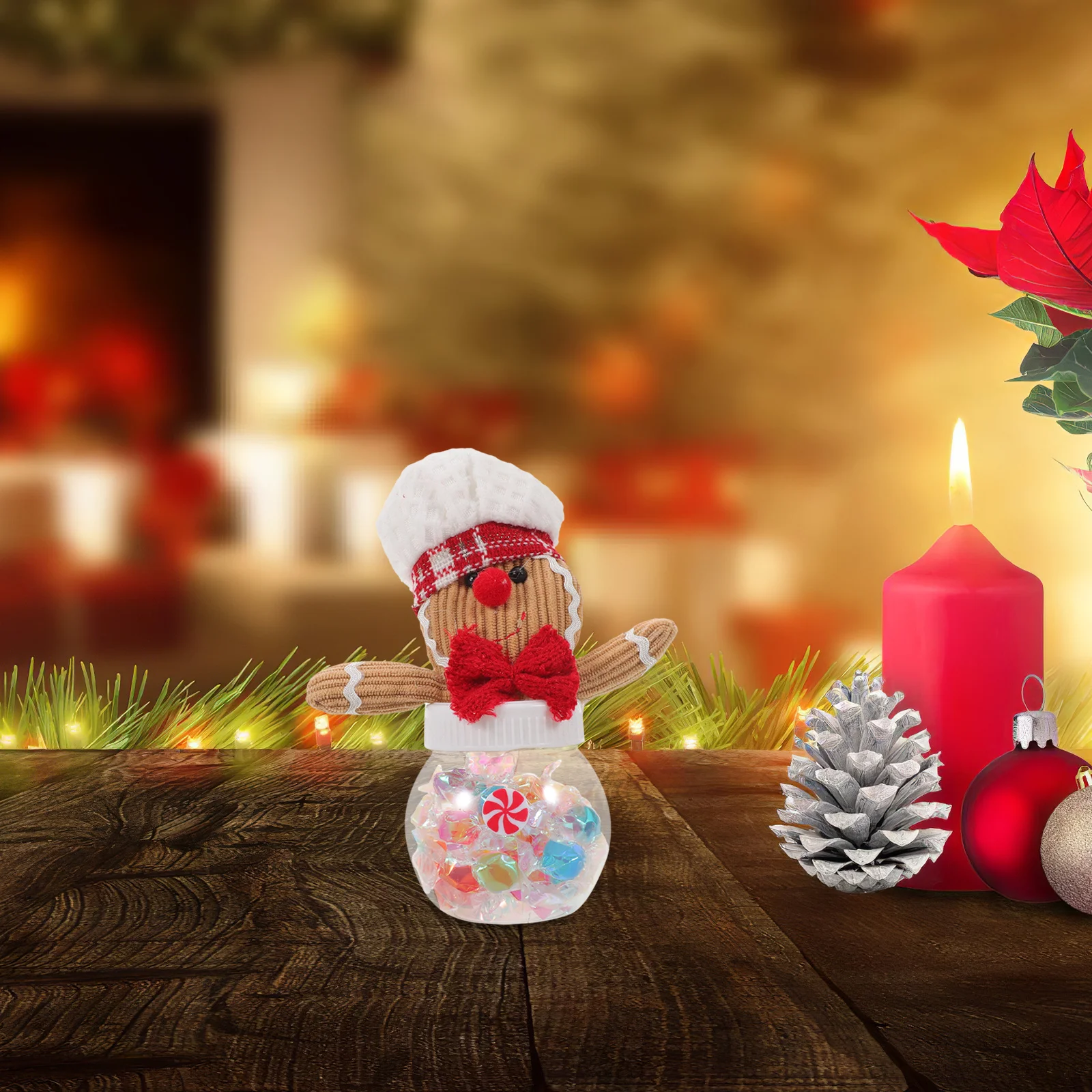 

2Pcs Christmas Clear Candy Jar Gingerbread Shaped Container for Sweets Storage Holiday Party Favors Cute Desktop Ornament
