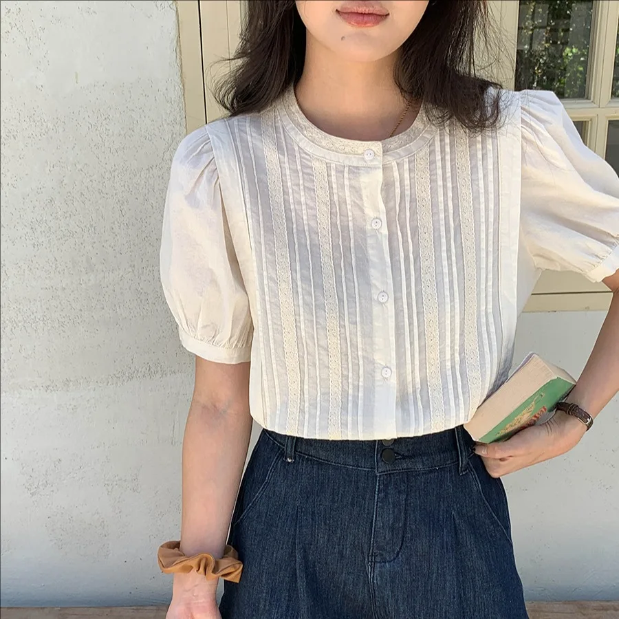 

Summer casual cotton embroidered short sleeve shirt women top