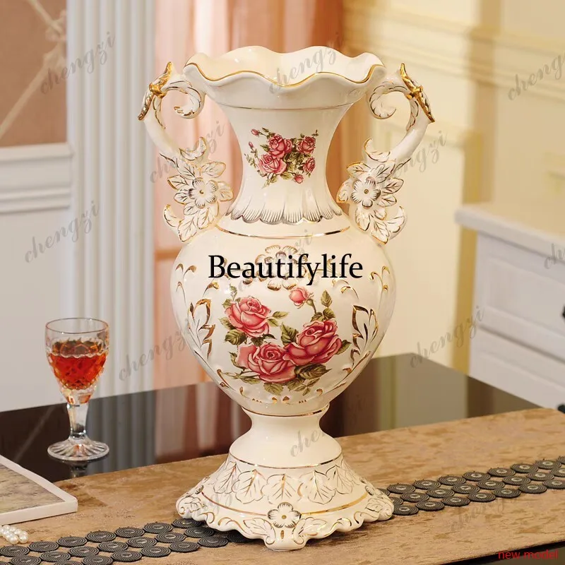 AB03  High-end European ceramic vase ornament gilt peacock open screen flower insert creative home jewelry decoration