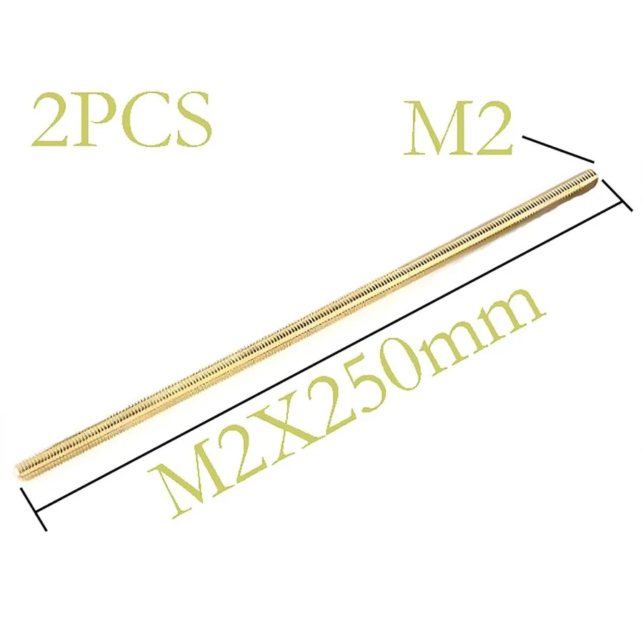 2 buah batang kuningan berulir penuh M2 x 250mm ulir kanan