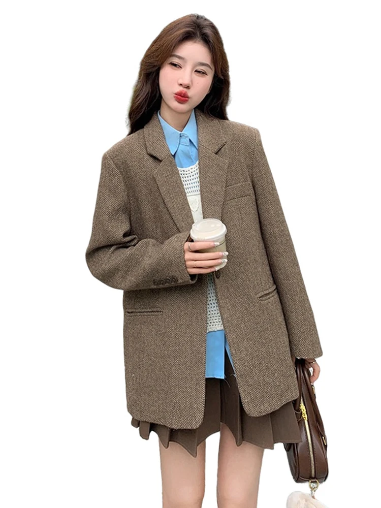 LANMREM Office Lady Blazer For Women Noyched Single Button Solid Color Minimalism Coat 2024 Kobieca jesienna nowa odzież 2Z2512