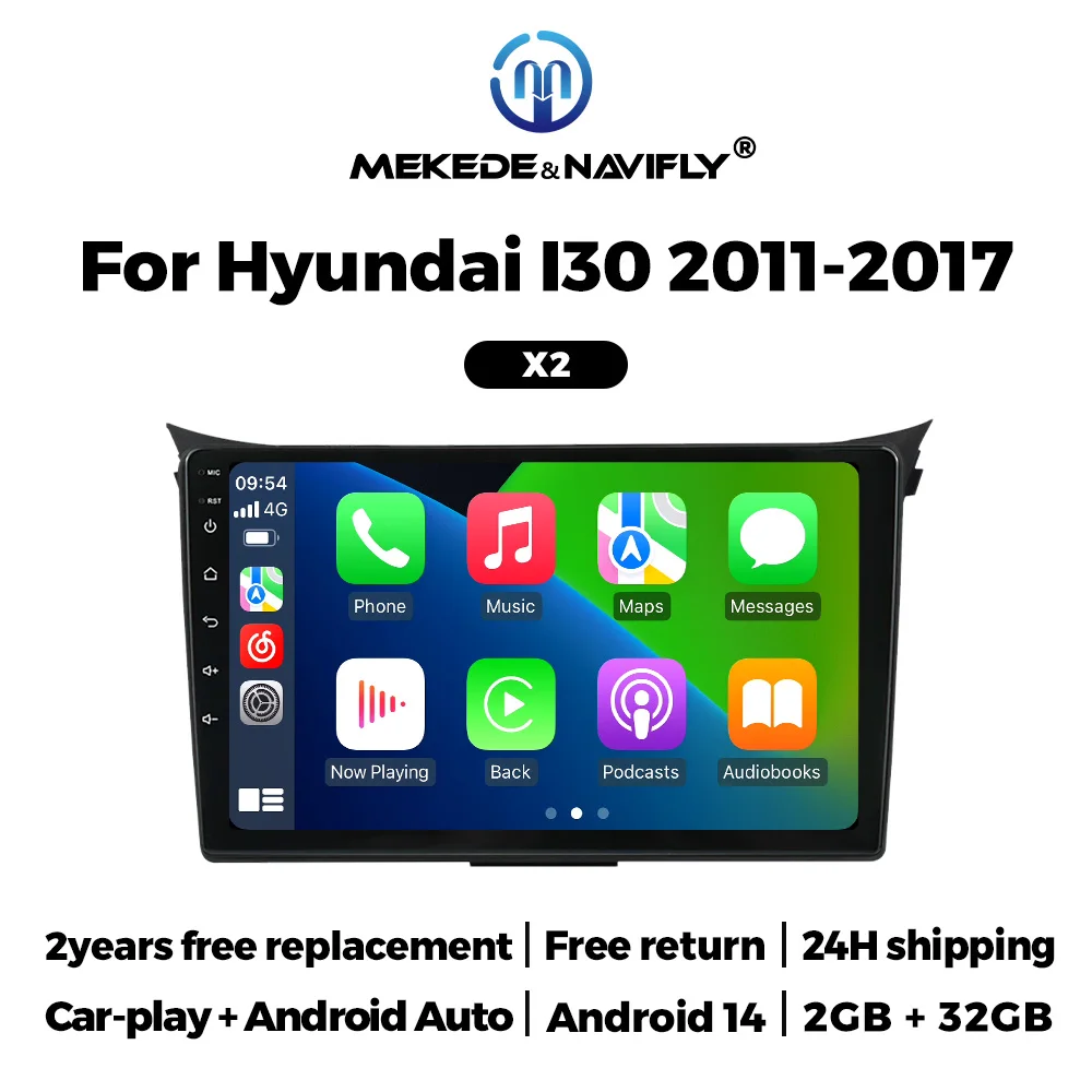 Navifly Android Auto Car Multimedia Player For Hyundai I30 2011-2017 9Inch Touch Screen Supprt GPS Wireless Carplay BT FM Stereo
